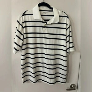 Nike Golf Men Large Black White Stripped Dri-Fit Polo 100% POLY